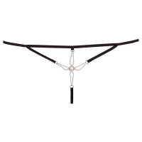 Стринги сексуальные Cottelli Collection Starfish с декоративными бусинами и жемчужиной, черные, S/M
