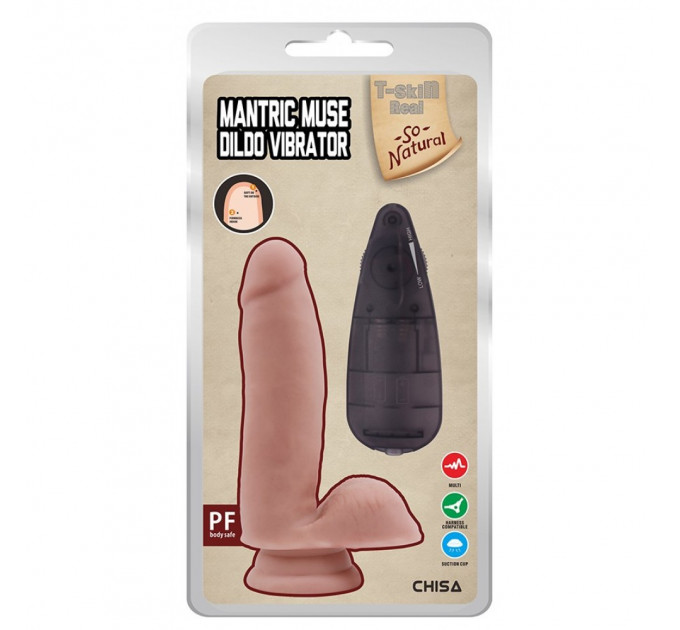 Вибратор реалистичный Chisa T-skin ReaL, с пультом, бежевый, 17.5 х 3.8 см