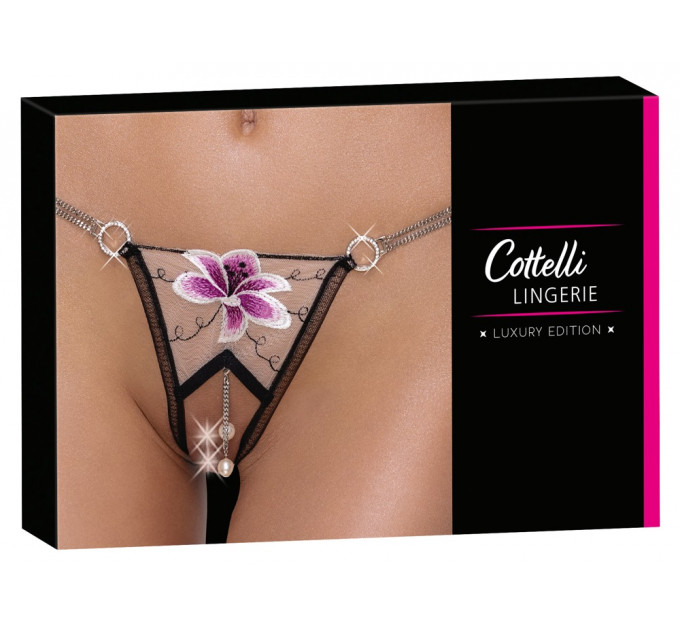 Стринги с цветочной вышивкой и открытым доступом Cottelli String Flower, S/M