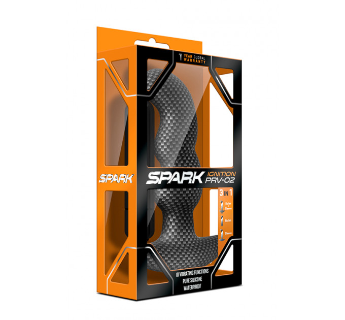 Анальна пробка з вібрацією 3-в-1 SPARK IGNITION PRV-02 CARBON FIBER