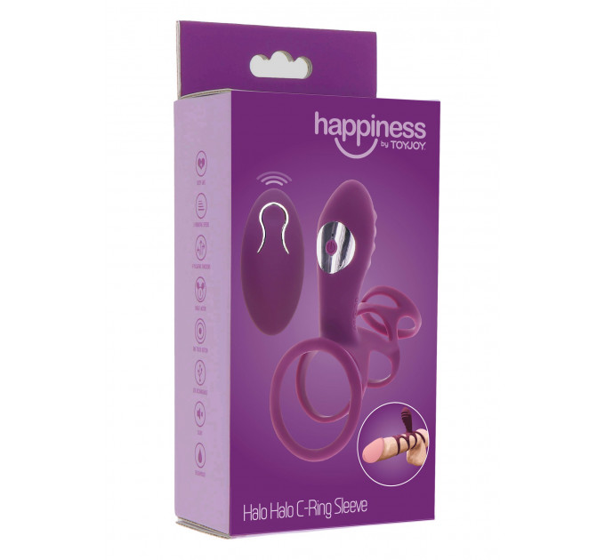 Ерекційне вібро кільце ToyJoy Halo Halo C-Ring Sleeve з кліторальним відростком, фіолетове