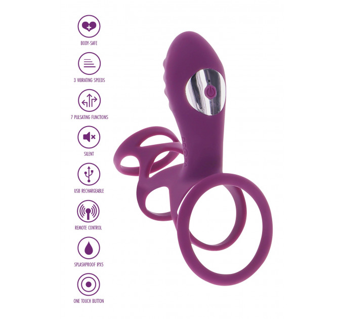 Ерекційне вібро кільце ToyJoy Halo Halo C-Ring Sleeve з кліторальним відростком, фіолетове