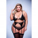 Комплект белья и пояс для чулок 3PC LACE & MESH BRA, GARTER & PANTY SET BLACK, QUEEN