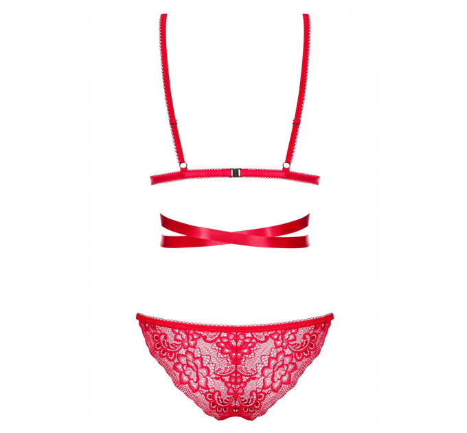 Комплект кружевной Obsessive Lovlea с лентами, красный, L/XL