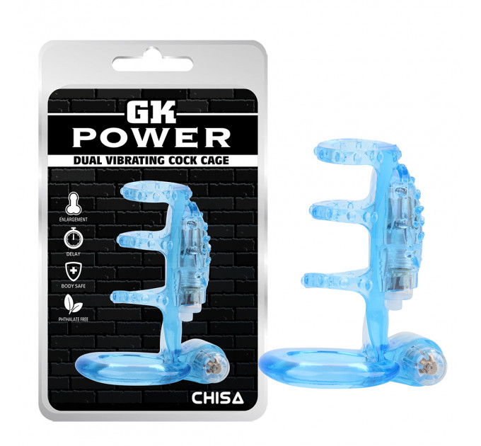 Насадка на член из четырех эрекционных колец Chisa GK Power с вибрацией, голубая