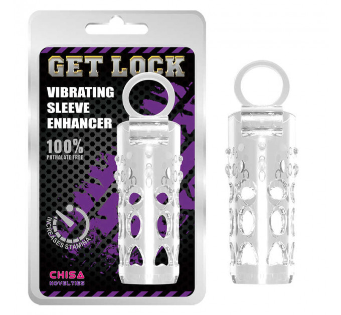 Насадка на член рельєфна Chisa Get Lock з кільцем на мошонку та місцем для вібропулі, прозора