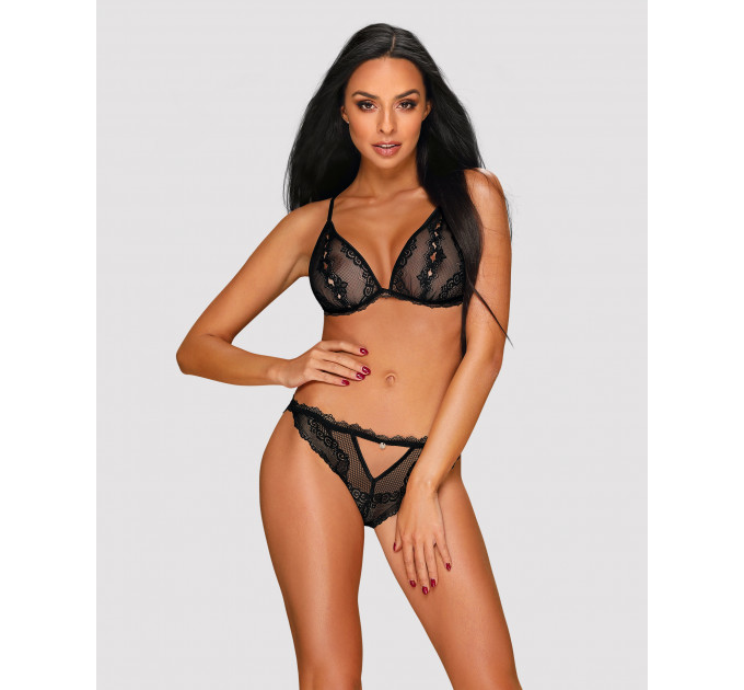 Сексуальный комплект с открытыми сосками Obsessive Millagro 2-pcs set black S/M