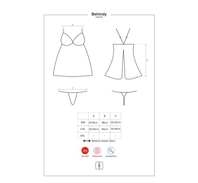 Сорочка Obsessive из цветочного кружева с открытой попой, черный, L/XL