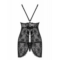 Сорочка Obsessive из цветочного кружева с открытой попой, черный, L/XL