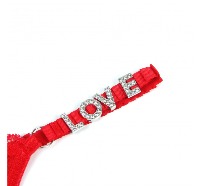 Стринги кружевные Star Night с декором стразами Love , красные, M