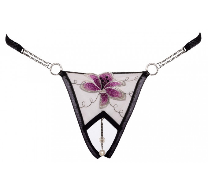 Стринги с цветочной вышивкой и открытым доступом Cottelli String Flower, S/M
