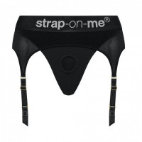 Трусики для страпону, M, з підв'язками для панчох Strap-On-Me чорні