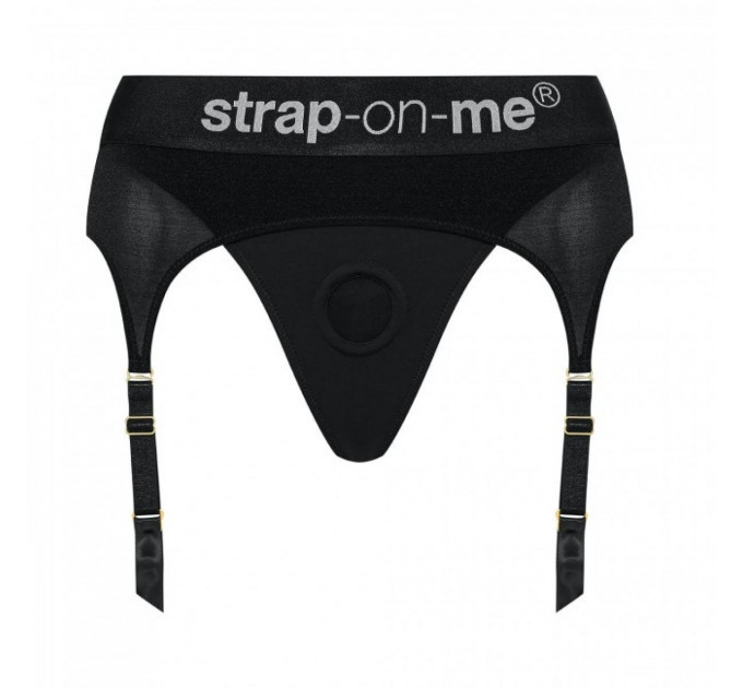 Трусики для страпону, M, з підв'язками для панчох Strap-On-Me чорні