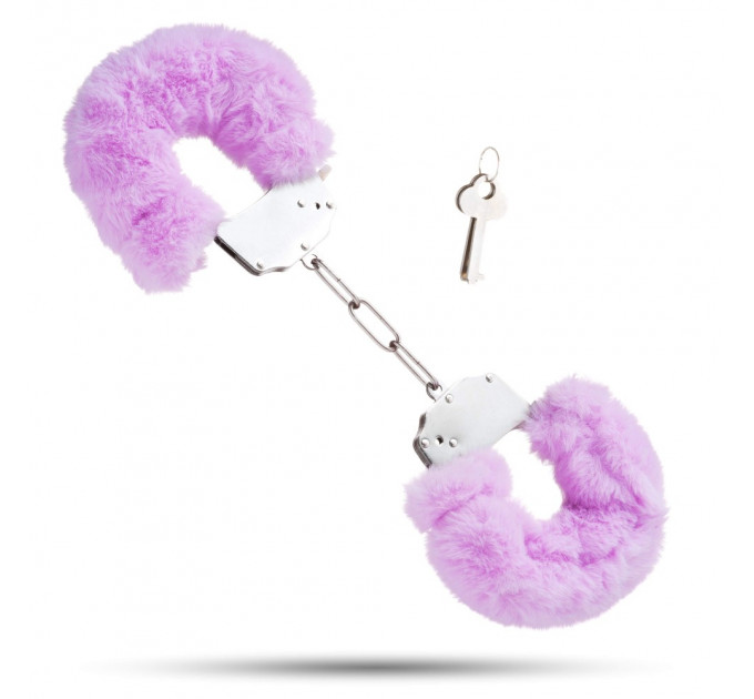 Наручники металлические Roomfun с толстым фиолетовым мехом S&M CuffS