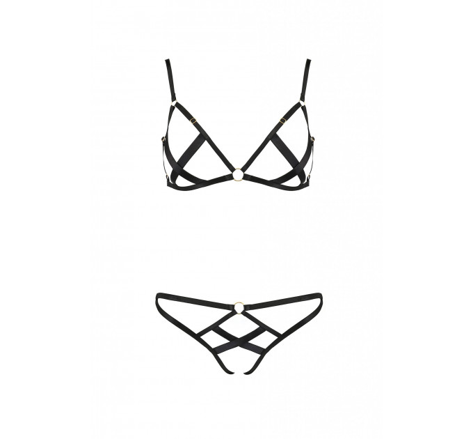 Комплект белья со стреп-лентами NICKY SET black S/M - Passion