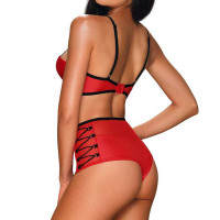 Комплект червоний Obsessive Leatheria з контрастним чорним кантом, S/M