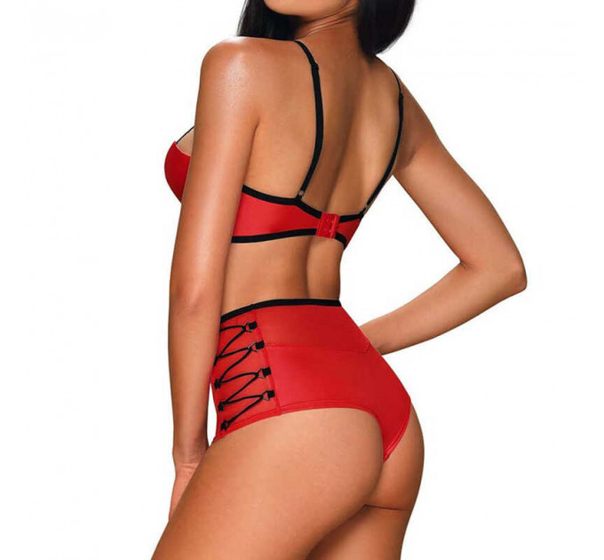 Комплект красный Obsessive Leatheria с контрастным черным кантом, S/M
