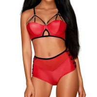 Комплект червоний Obsessive Leatheria з контрастним чорним кантом, S/M