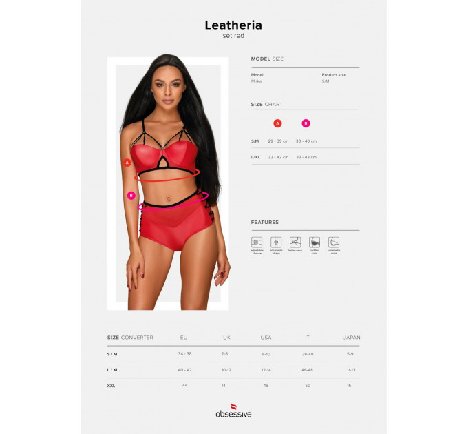 Комплект красный Obsessive Leatheria с контрастным черным кантом, S/M