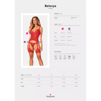 Корсет мереживний Obsessive Belovya, з гартерами та трусиками, червоний, M/L