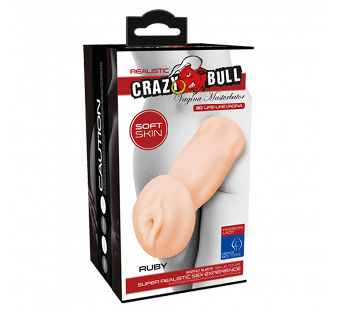 Мастурбатор вагина реалистичный Crazy Bull бежевый, 14 х 4.6 см