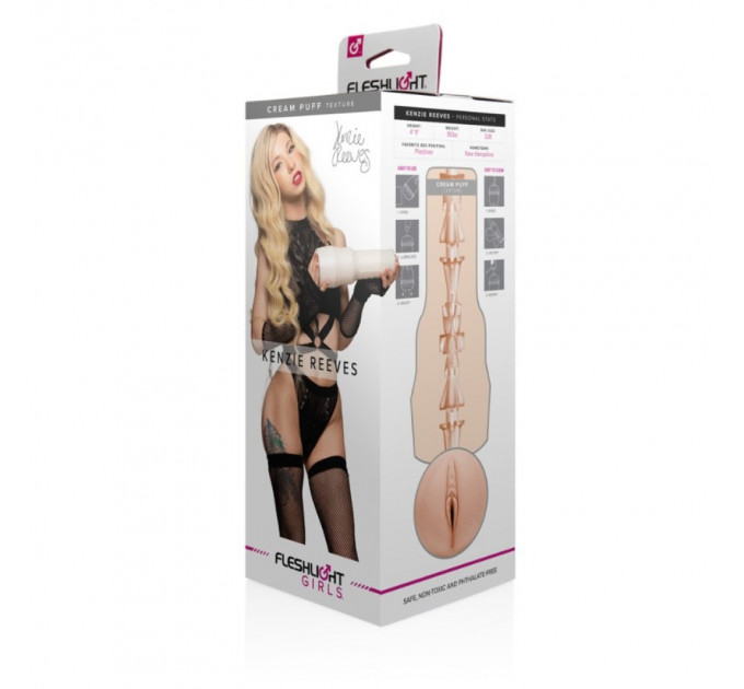 Мастурбатор вагина в колбе, киберкожа Fleshlight Girls Kenzie Reeves Cream Puff, бежевый