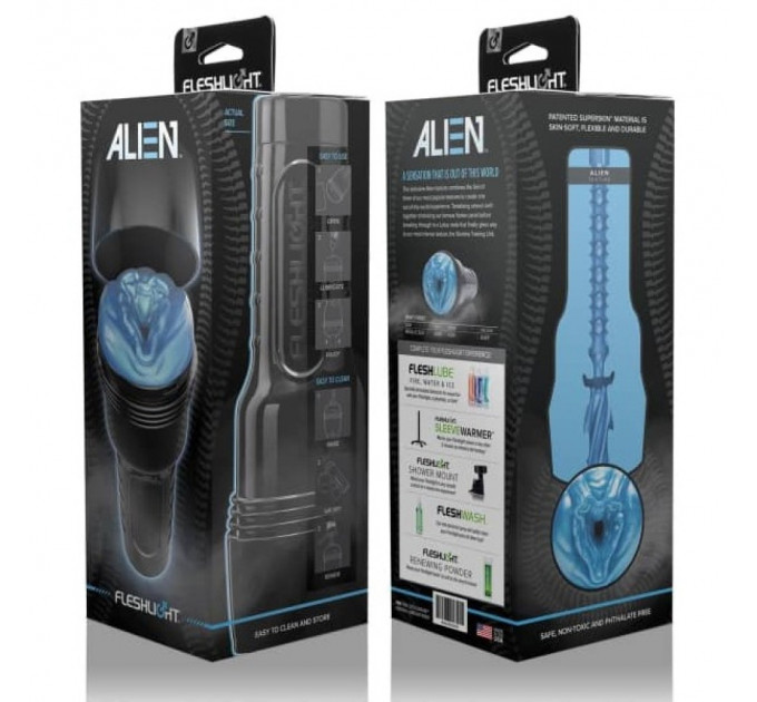 Мастурбатор вагина из киберкожи в колбе Fleshlight Freaks Alien Blue Metallic, синий