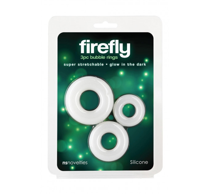 Набір з 3-х ерекційних білих кілець NS Novelties Firefly, що світяться в темряві