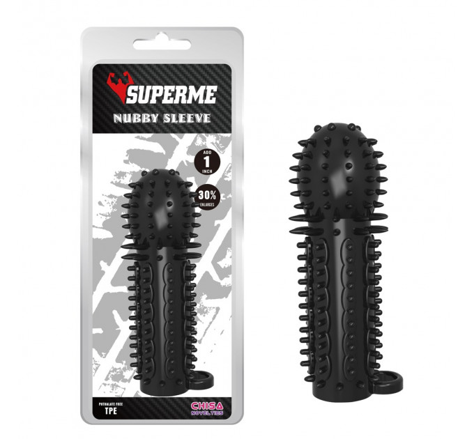 Насадка рельєфна Chisa SUPERME Nubby Sleeve з кільцем на мошонку, чорна
