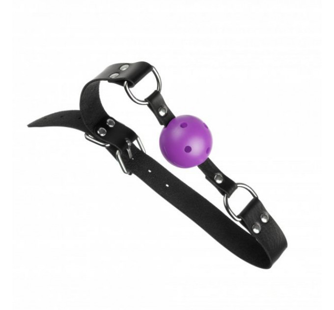 Кляп из экокожи Loveshop Latex BREATHABLE BALL GAG BLACK/PURPLE