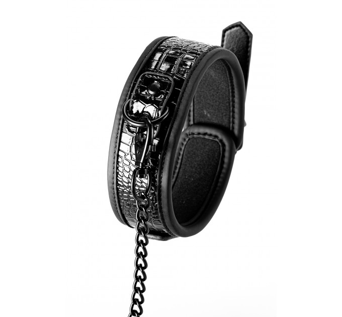 Ошейник с поводком BLAZE LUXURY COLLAR AND LEASH CROCO BLACK