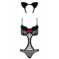 Костюм боди кошки черный Obsessive 3 предмета GEPARDINA S/M