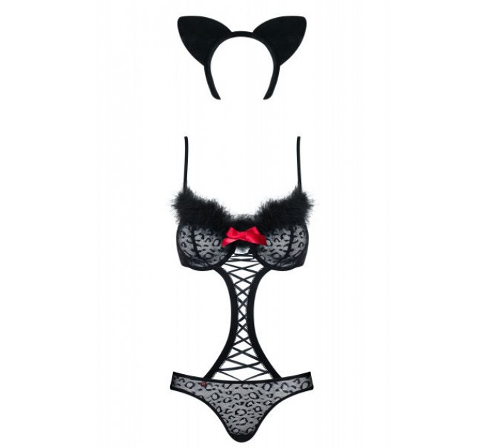 Костюм боди кошки черный Obsessive 3 предмета GEPARDINA S/M