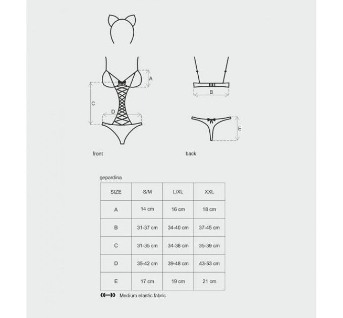 Костюм боди кошки черный Obsessive 3 предмета GEPARDINA S/M