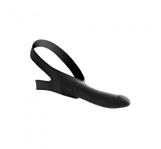 Страпон на голову Face Fuck Strap On Mouth Gag із чорного латексу
