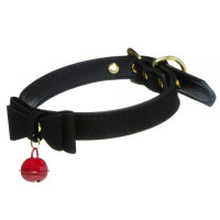 Ошейник с бантиком и колокольчиком замшевый DS Fetish Bow and Bell, черный