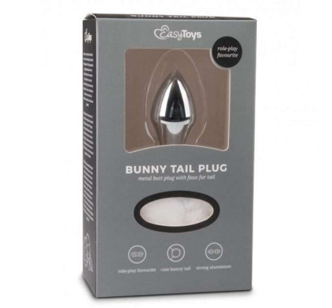 Металлическая анальная пробка с помпоном белый Bunny Tail Plug Easy Toys