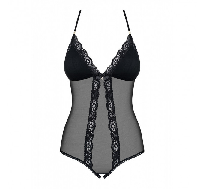 Боди из прозрачной сеточки Obsessive 841-TED-1 с открытым доступом, черный, S/M