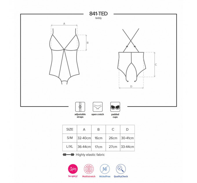 Боди из прозрачной сеточки Obsessive 841-TED-1 с открытым доступом, черный, S/M