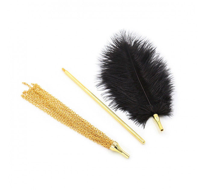 Перо для лоскотання з металевим батогом DS Fetish золото Whip Sex Feather