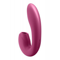 Подвійний смарт вібратор із вакуумною стимуляцією Satisfyer Sunray Connect App Berry бордовий