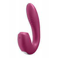 Подвійний смарт вібратор із вакуумною стимуляцією Satisfyer Sunray Connect App Berry бордовий