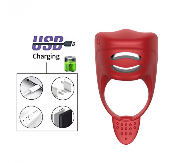 Эрекционное кольцо с электростимуляцией Foxshow – Vibrator – Silicone Ring Red USB