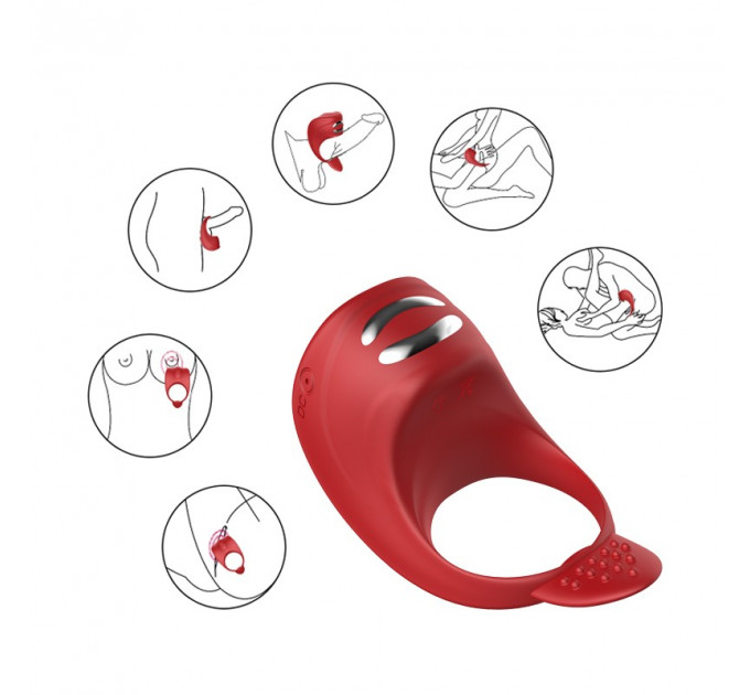 Эрекционное кольцо с электростимуляцией Foxshow – Vibrator – Silicone Ring Red USB