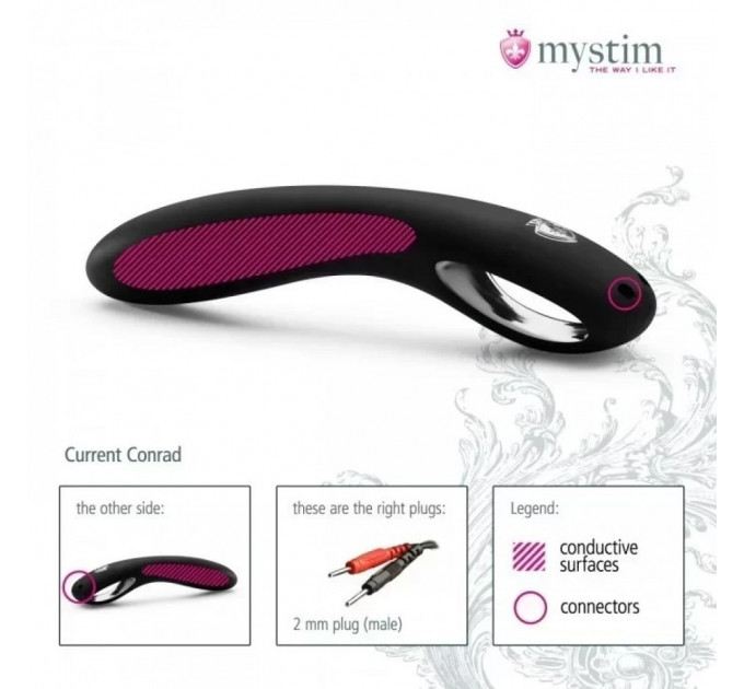 Фаллоимитатор для электростимуляции Mystim Current Conrad черный, 24 см х 3 см