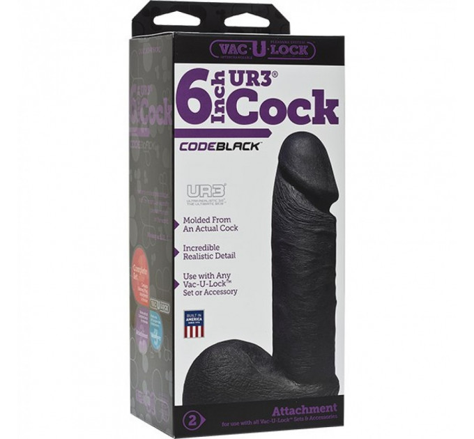 Насадка на страпон (фалоімітатор), 6 Vac-U-Lock CodeBlack