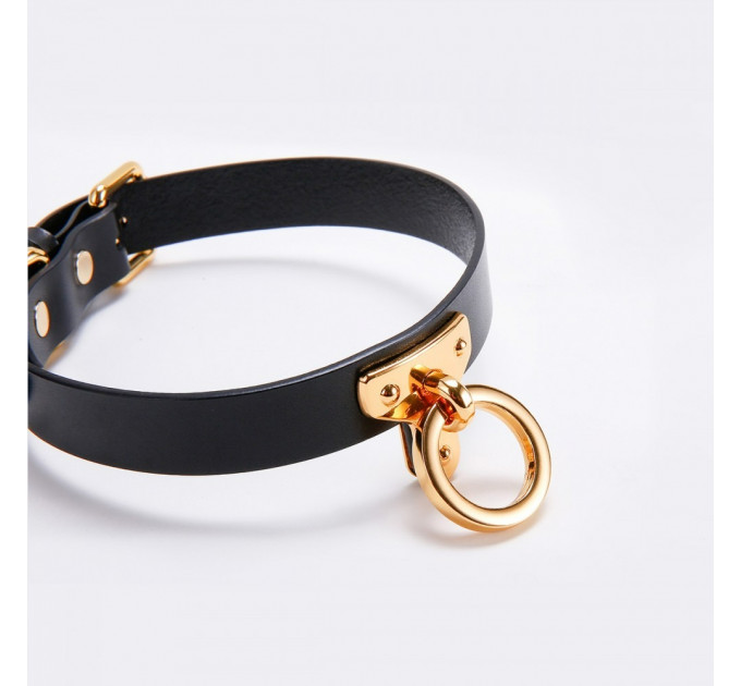 Ошейник-чокер с кольцом, итальянская кожа Leather Cosplay Choker UPKO, размер L