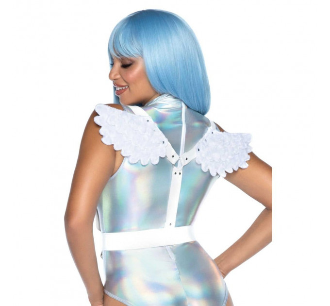 Портупея с крыльями Leg Avenue Furry Angel wing body harness белого цвета, O/S