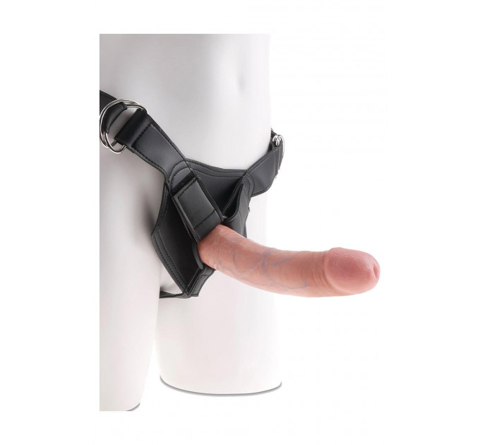 Ремінна чорна збруя Pipedream King Cock Strap-On Harness з реалістичним фалоімітатором, 20 см