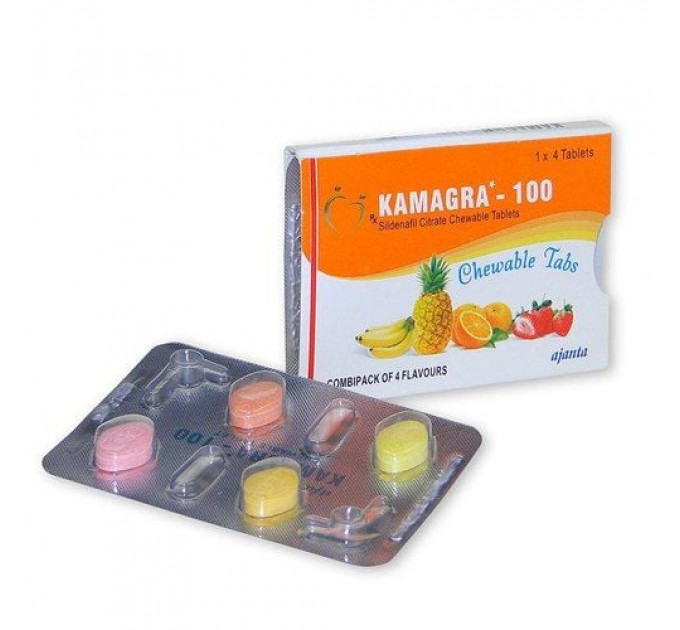 Таблетки для потенции Kamagra 100 Chewable Tabs за 1 упаковку (4 табл)